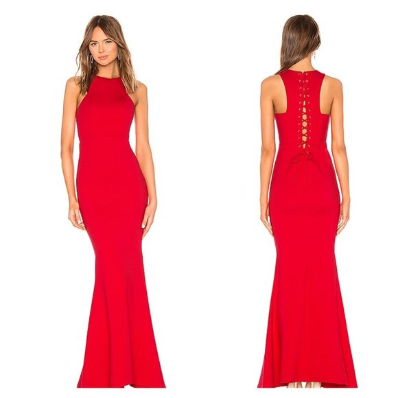 Lovers + Friends Dresses & Skirts - Lovers + Friends Sz M Red Abby Gown Lace Up Stretch Cocktail Formal Black Tie